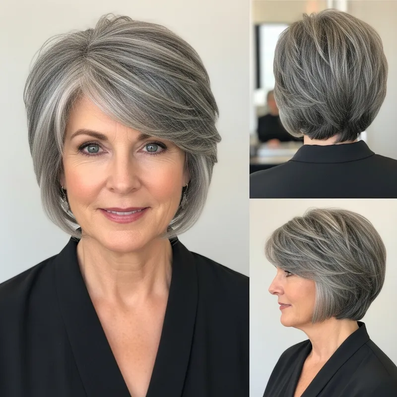 Short Layered Gray Bob