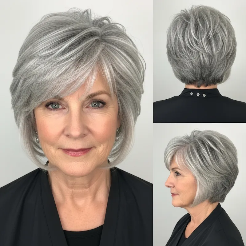 Short Silver Stacked Bob