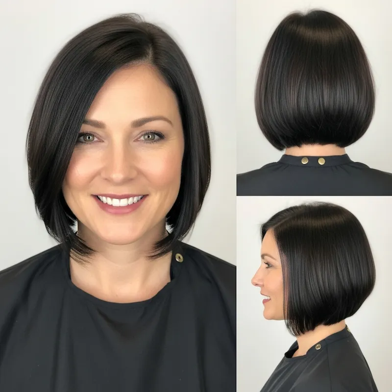 Straight Side-Swept Dark Brown Bob