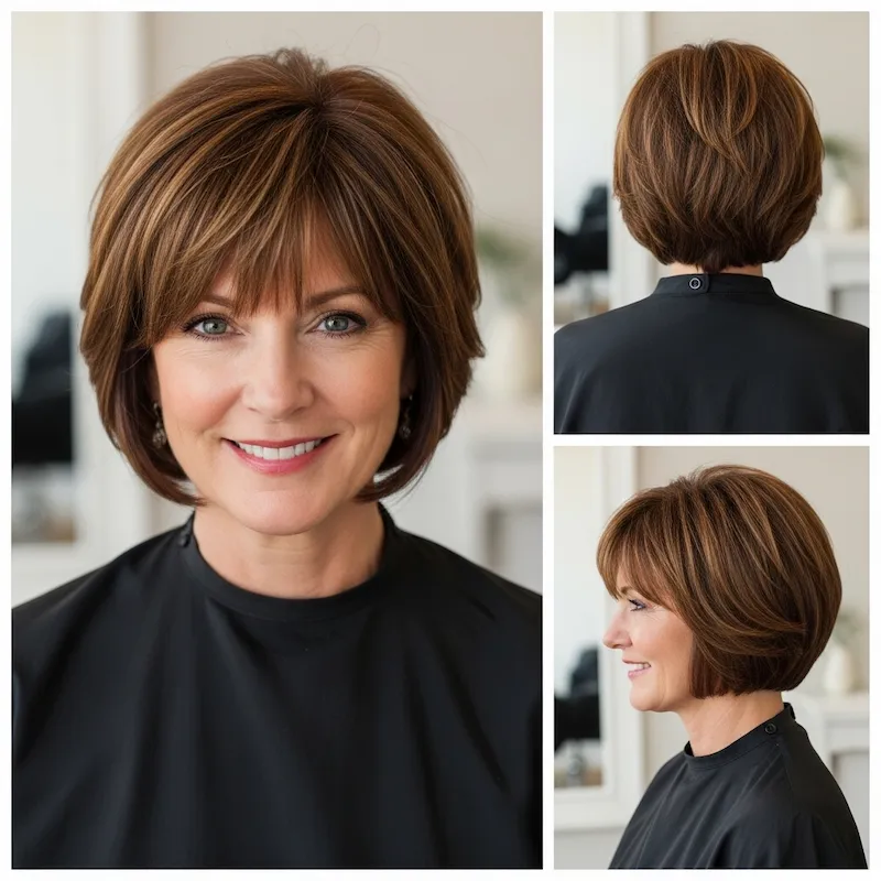 Short Layered Face-Framing Bob with Bangs