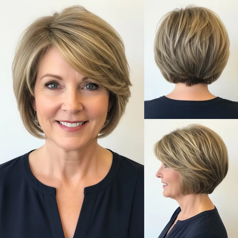 Short layered bob hairstyles for women over 60