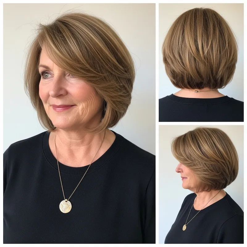 Caramel Highlighted Layered Bob with Texture
