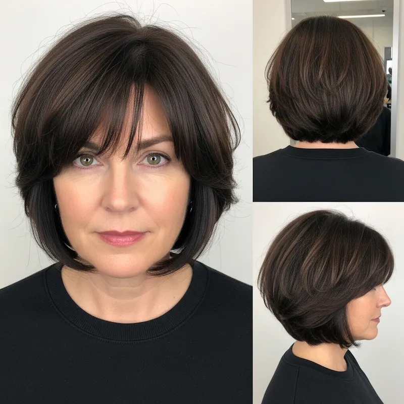 Brunette Textured Bob with Bangs