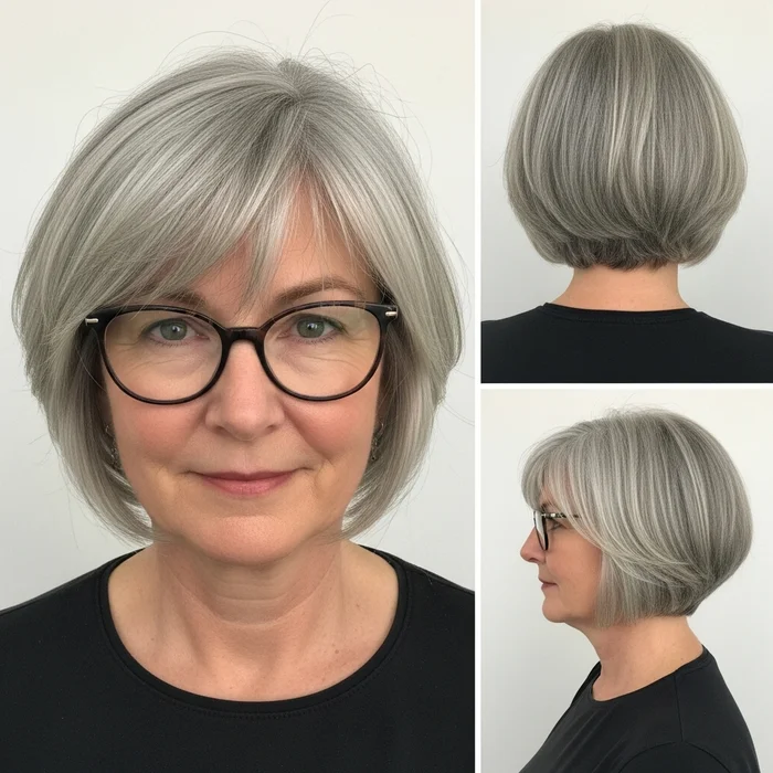 short bob hairstyles over 50 glasses gray hair