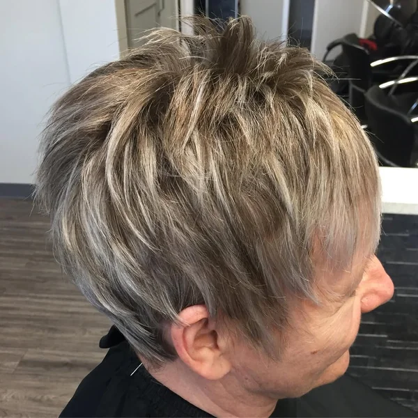 Modern Textured Pixie with Blended Gray Highlights