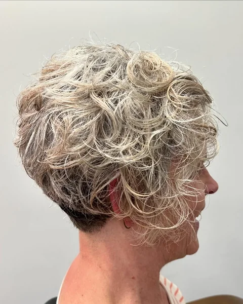 Curly Pixie with Undercut and Silver Highlights