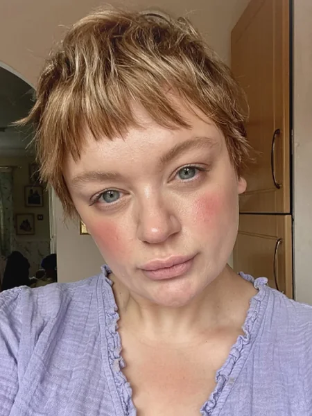 Choppy Blonde Pixie with Texturized Mini-Bangs