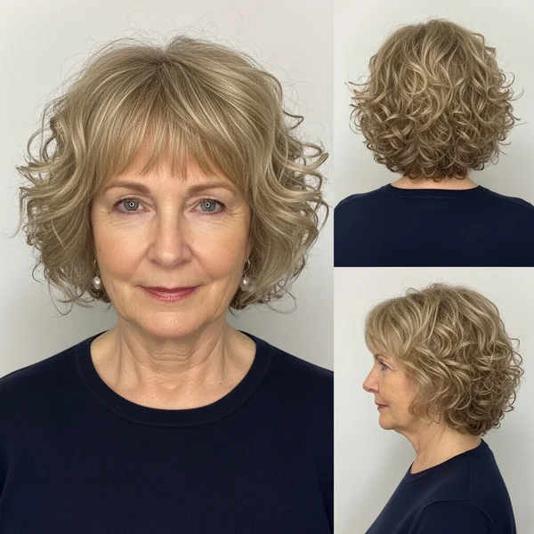 Curly Hairstyles For Older Women Over 50 With Bangs