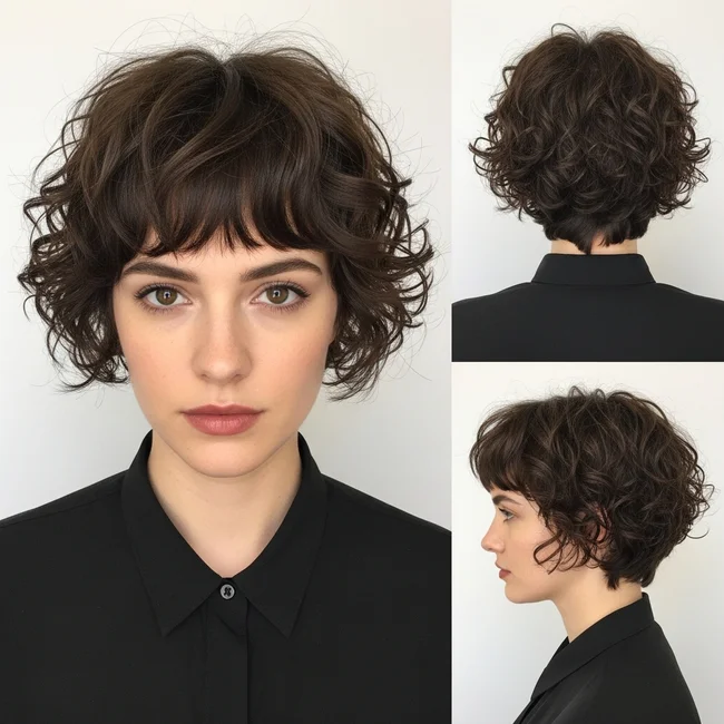 Curly Pixie With Bangs