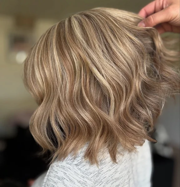 Dimensional Bronde Bob with Toasted Coconut Highlights
