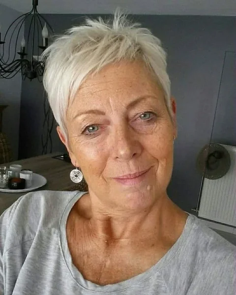 Edgy White Pixie with Long Textured Bangs