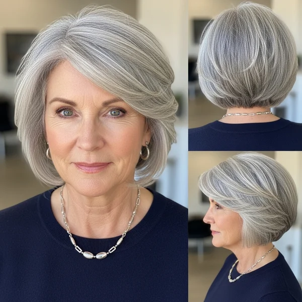 Elegant Short Grey Bob Over 50