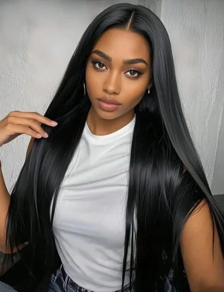 Extra-Long Jet Black Hair with Dramatic Center Part