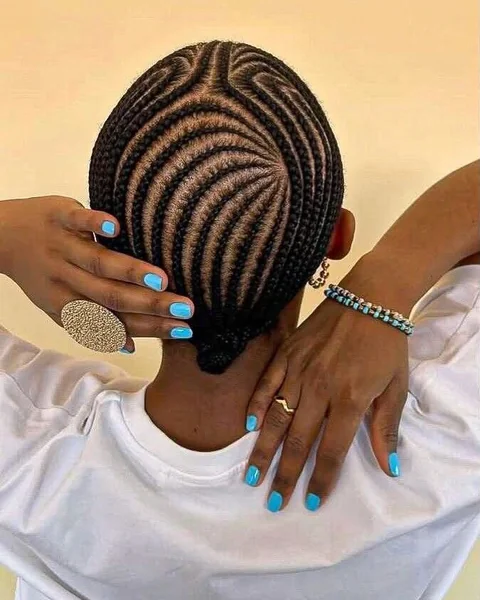 Intricate Cornrow Pattern with Swirl Design