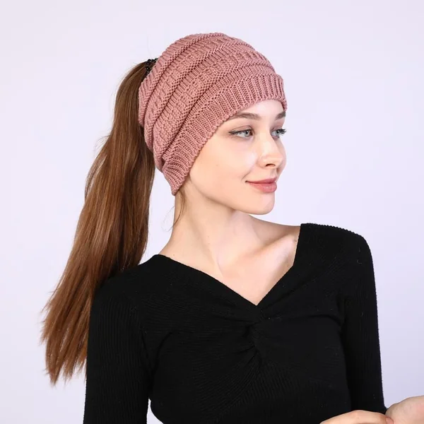 Knit Beanie Ponytail with Sleek Finish