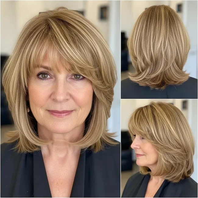 Layered Bob with Highlights and Bangs