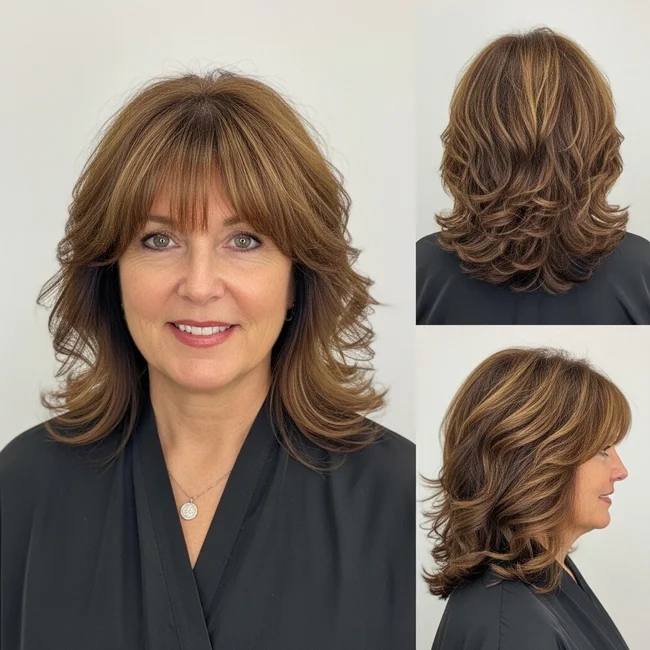 Layered Medium Curls with Bangs