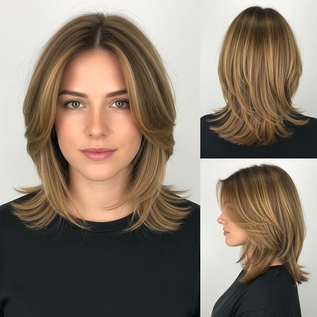 Layered Shoulder Length Cut For Round Faces