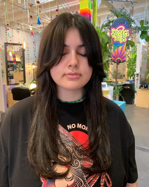 Long Dark Hair with Defined Butterfly Face Frame