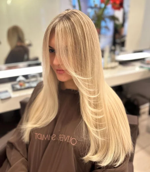 Long Platinum Butterfly Layers with Feathered Face Frame