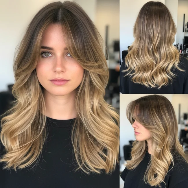 Long Wavy Hairstyles with Curtain Bangs
