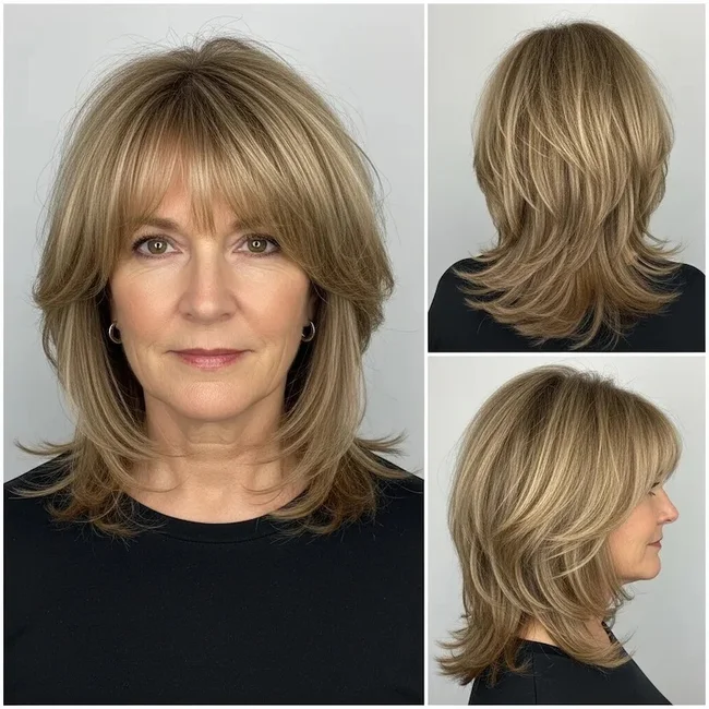 Medium-Length Tousled Layers with Bangs