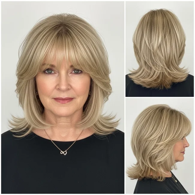 Mid-Length Layers with Bangs