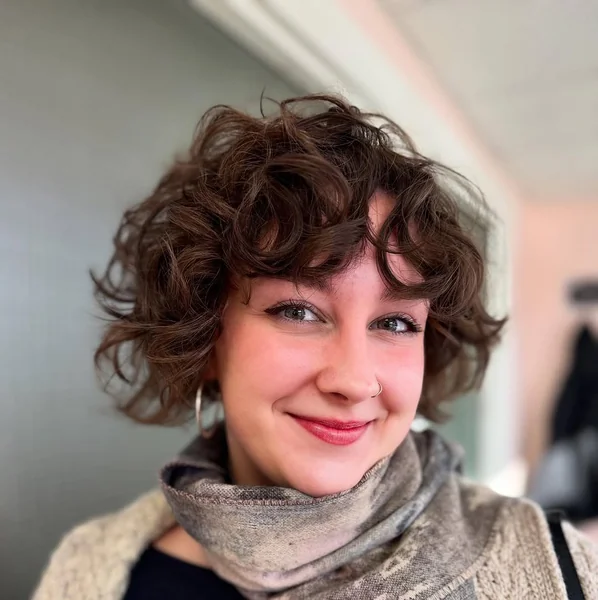 Playful Textured Bob with Curly Cropped Bangs