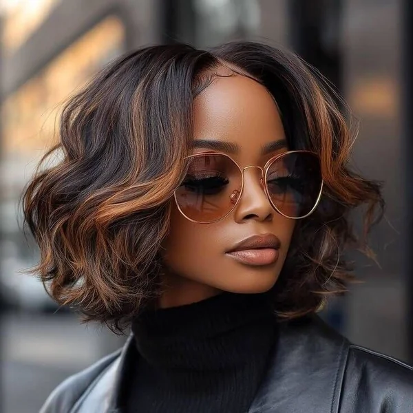 Rich Chocolate Bob with Honey Gold Highlights