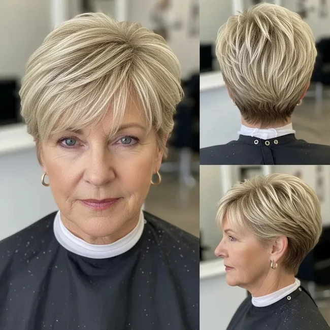 Short Blonde Pixie – Front, Side & Back Views
