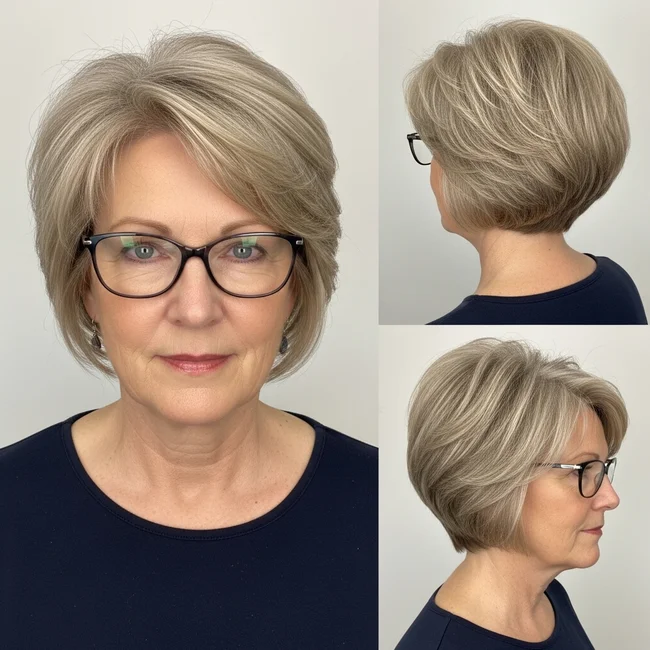 Short Feathered Bob With Glasses