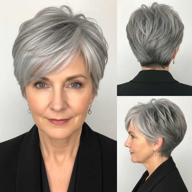 Short Gray Pixie Haircut Over 50