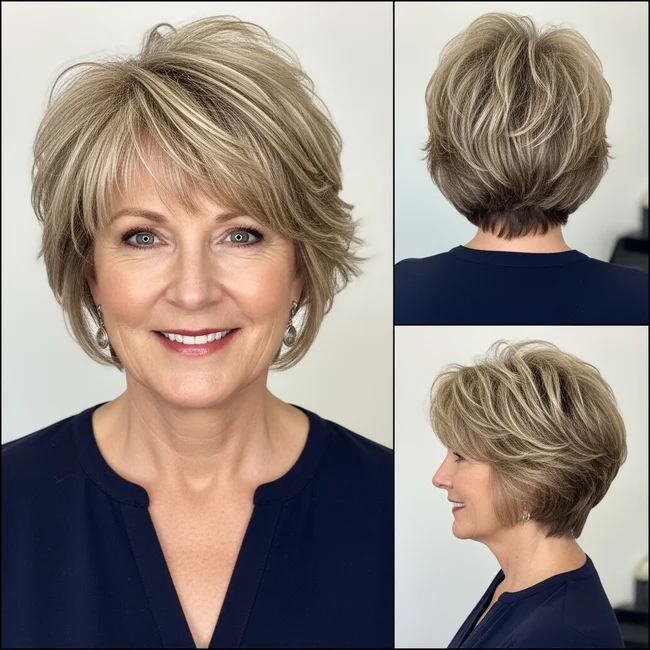 Short Shag Hairstyle Over 50 With Choppy Layers