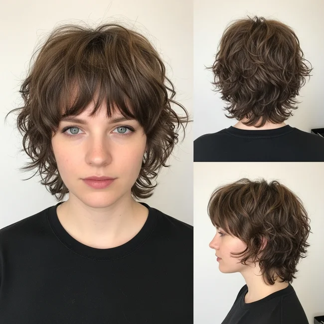 Short Shaggy Haircut With Choppy Layers And Curls