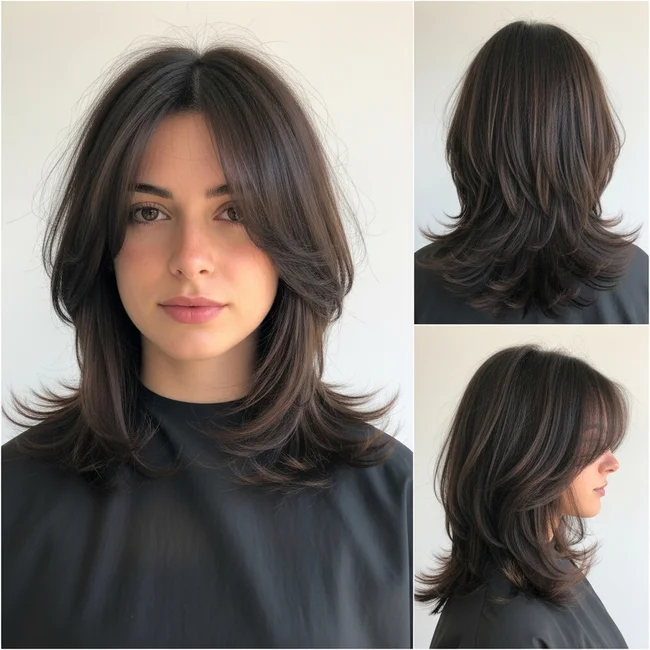 Shoulder Length Layers With Curtain Bangs