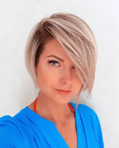 Sleek Platinum A-Line Bob with Deep Side Part