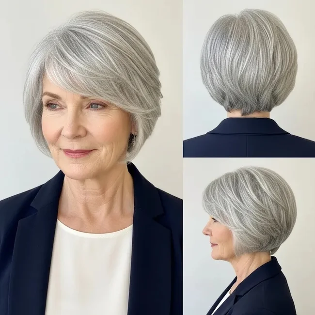 Smooth Silver Pixie Bob with Soft Bangs
