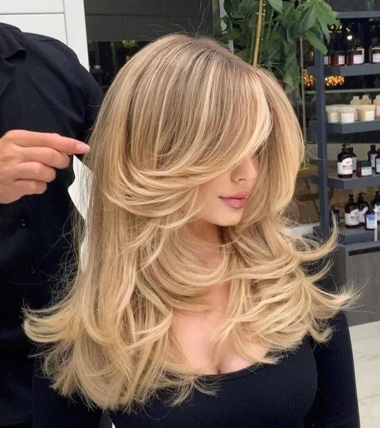 Stunning Blonde Butterfly Layers with Dramatic Face Frame