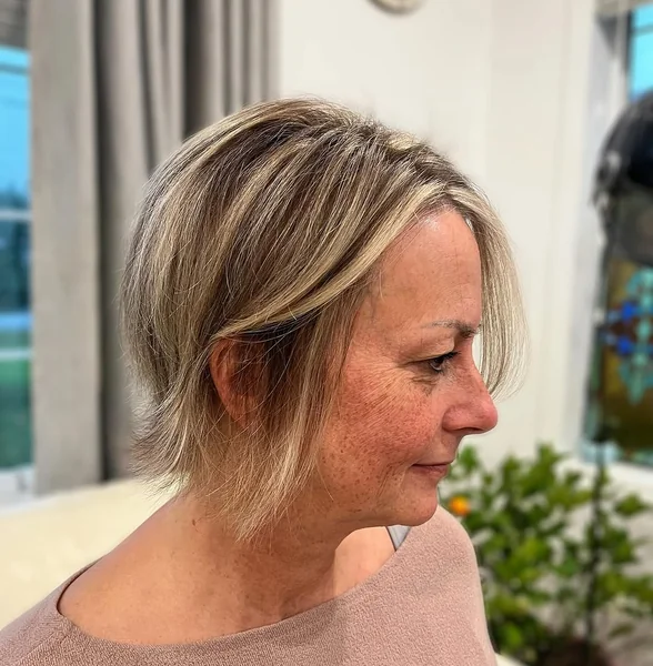 Textured Chin-Length Bob with Sweep Bangs