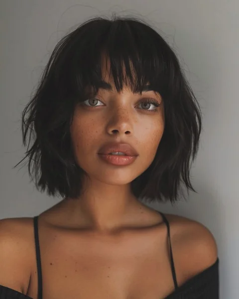 Textured French Bob with Wispy Fringe Bangs