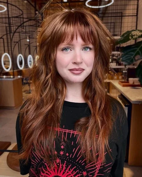 Textured Ginger Long Shag with Choppy Fringe