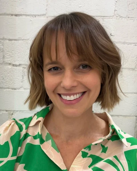 Textured Light Brown Bob with Soft Fringe