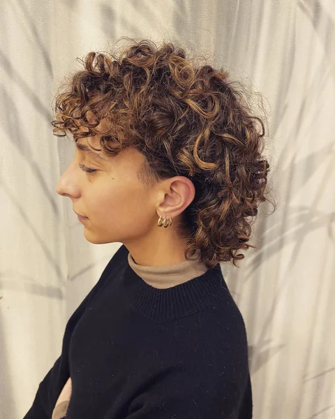 Textured Short Curly Shag with Copper Highlights