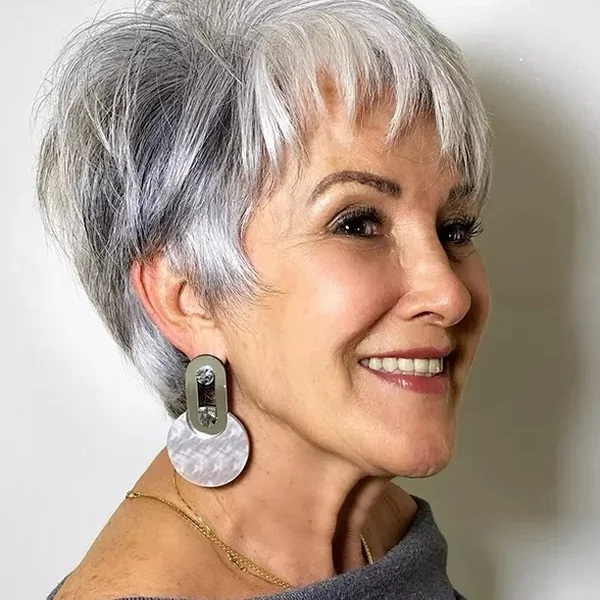 Textured Silver Pixie with Soft Feathered Bangs