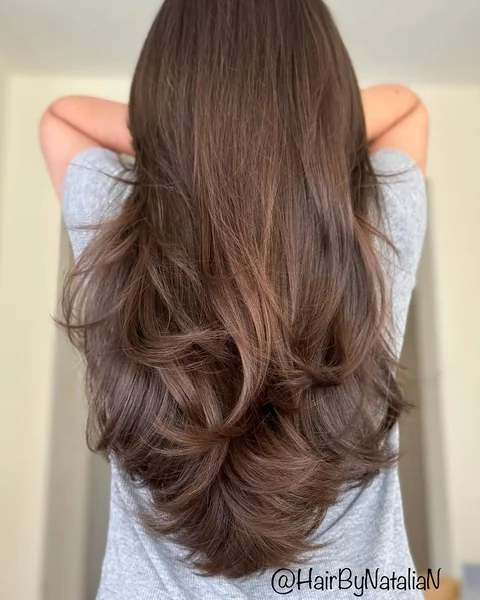 Thick Brunette Long Hair with Voluminous V-Cut Layers