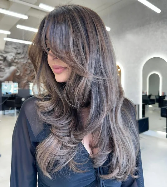 Voluminous Ash Brown Butterfly Layers with Curtain Fringe