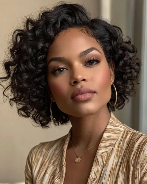 Voluminous Curly Bob with Deep Side Part