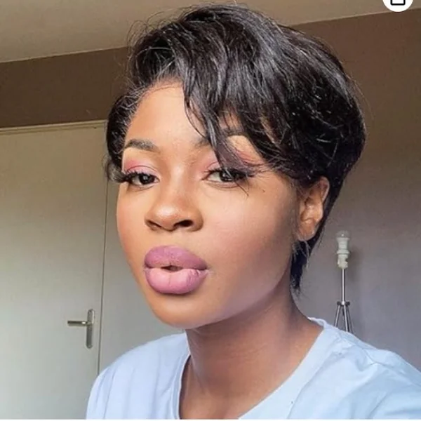 Voluminous Pixie with Sleek, Deep Side-Parted Layers