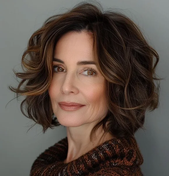 Voluminous Wavy Bob with Caramel Ribbons