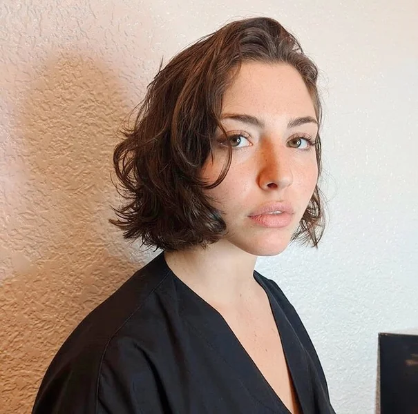 Wavy Dark Chin Bob with Center Part Volume